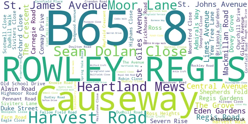 A word cloud for the B65 8 postcode